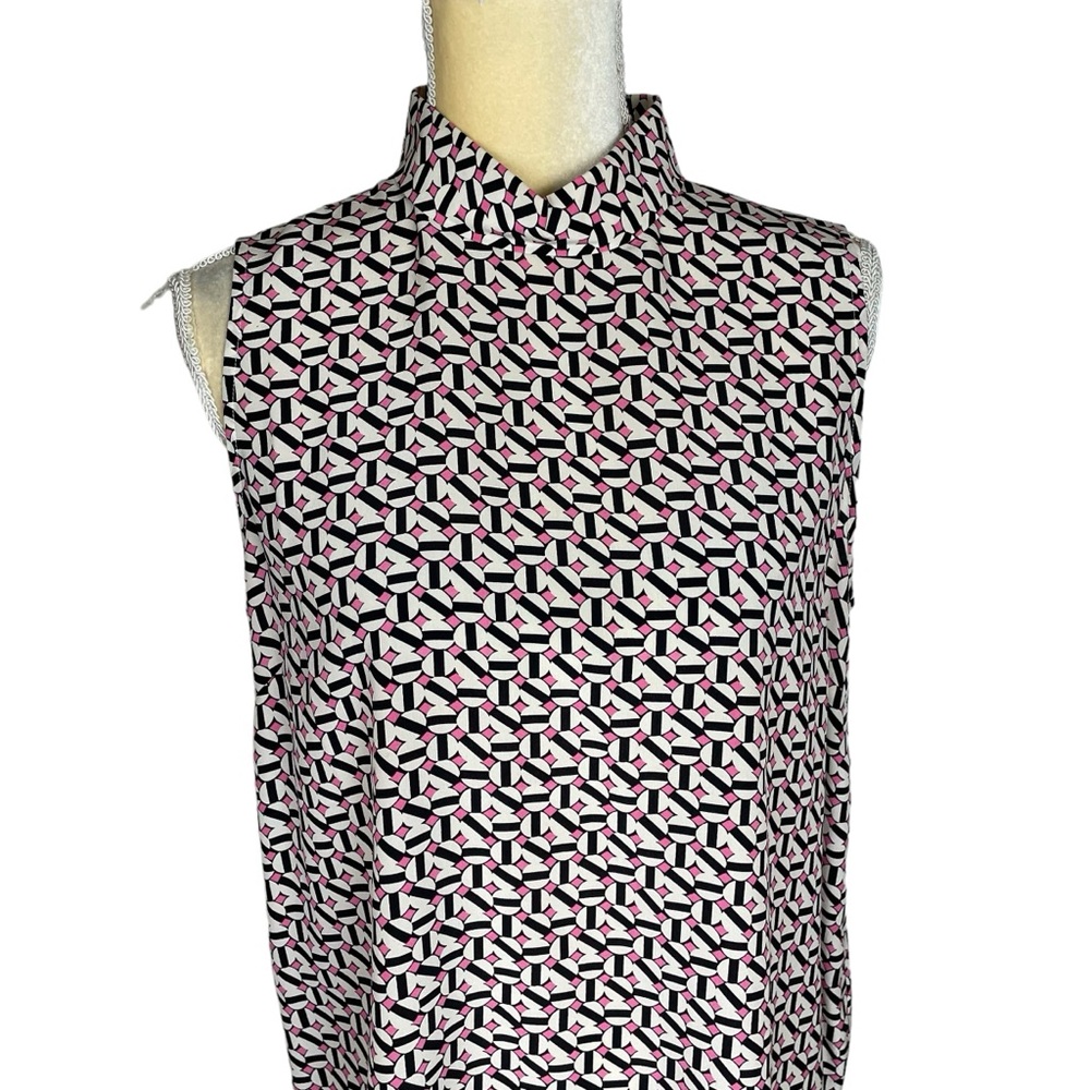TYLER BOË Sleeveless Silk Geo Print Tank‎ Size Medium Pink Black - Picture 2 of 11